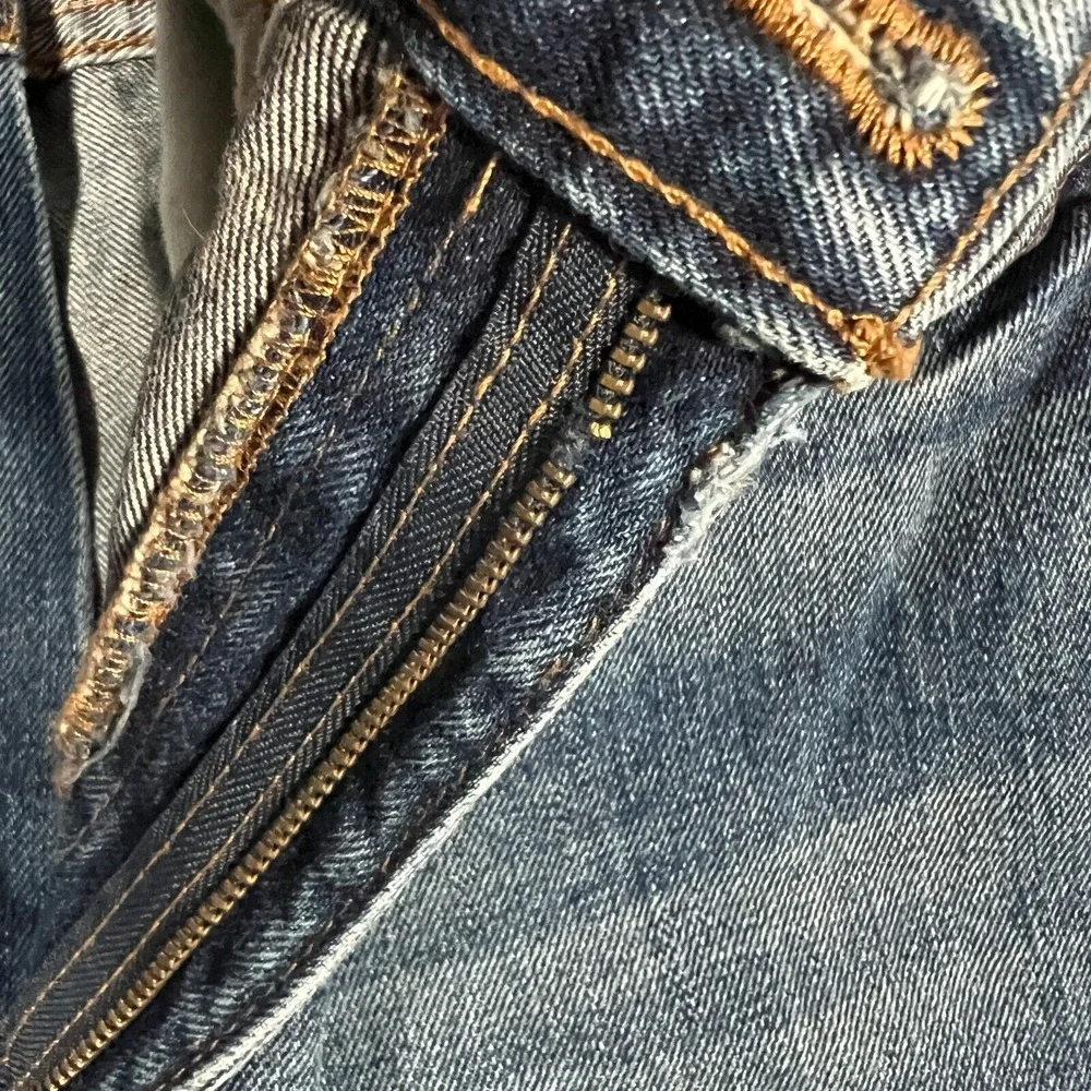 Levi's 505 Men's Straight Jeans 34x30 Blue Denim Cotton Messed Up‎ Zipper